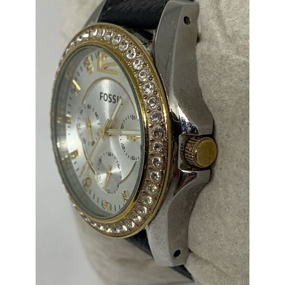 Fossil ES3204 Women Black Leather Analog Silver Dial Quartz Genuine Watch HK834 - Picture 3 of 11